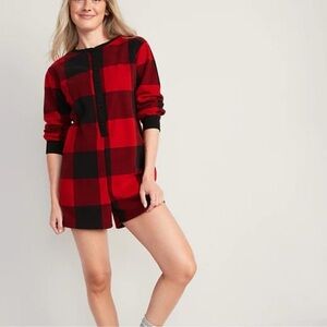 Fleece Henley Pajama Romper